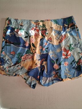 Tropical Nautical Print Lounge Shorts - Blue & Yellow XL